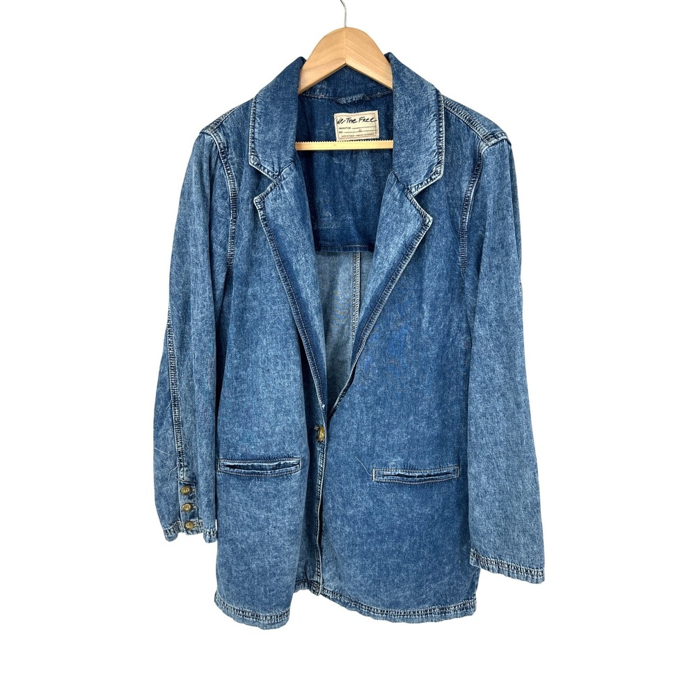 We The Free Denim Blazer Womens XS Blue Acid Wash Oversized Longline Jacket